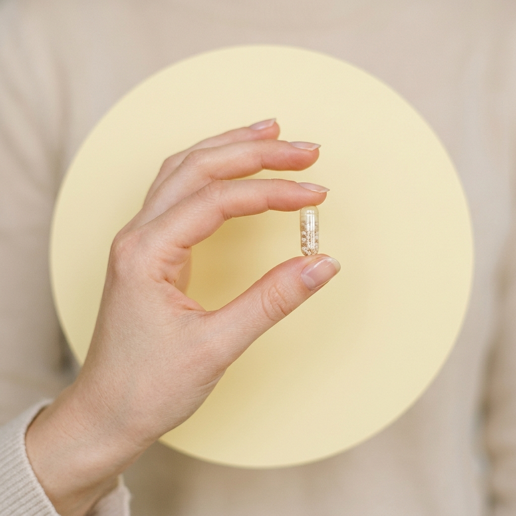 Hand holding capsule